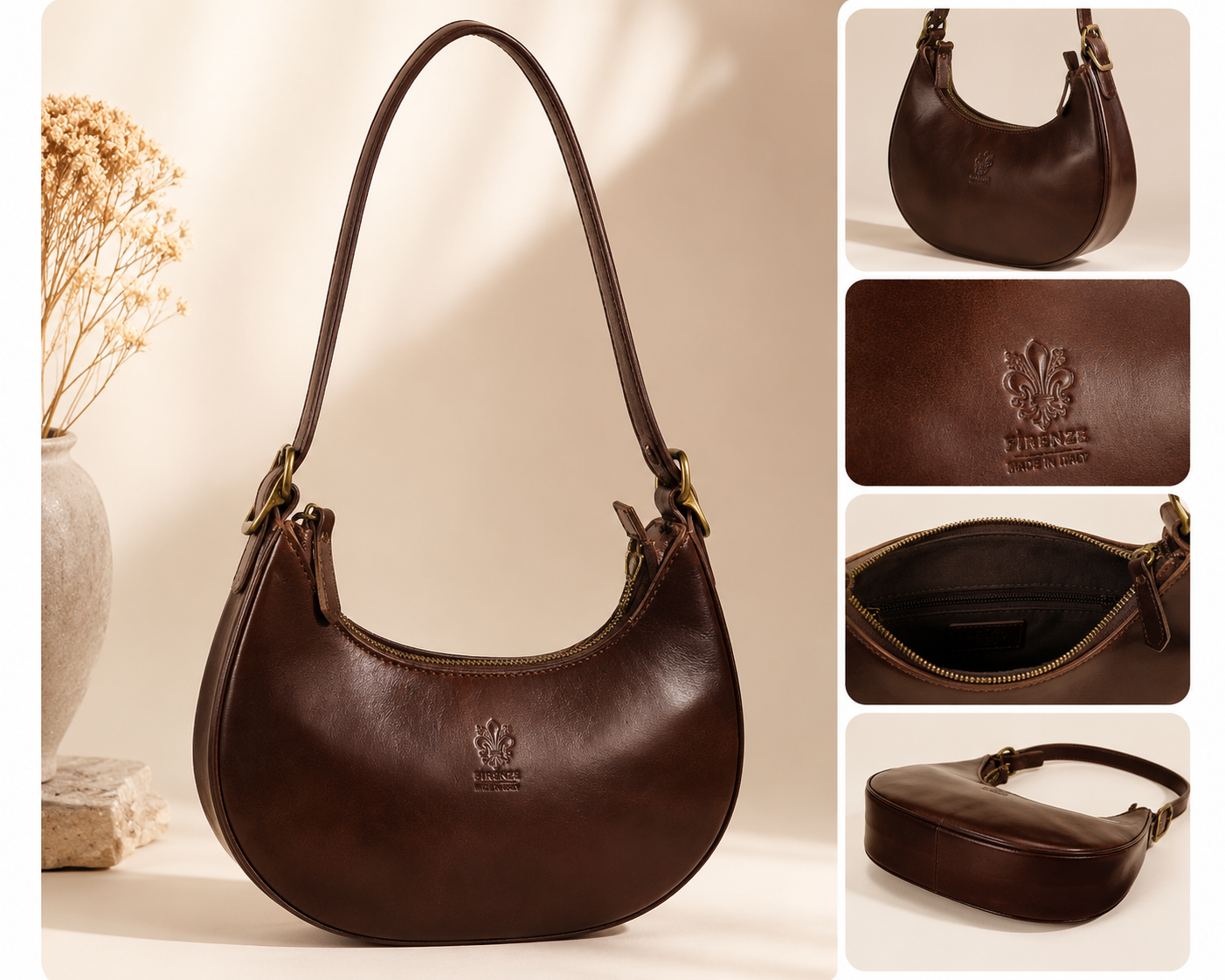 Luna Leather Crescent Shoulder Bag